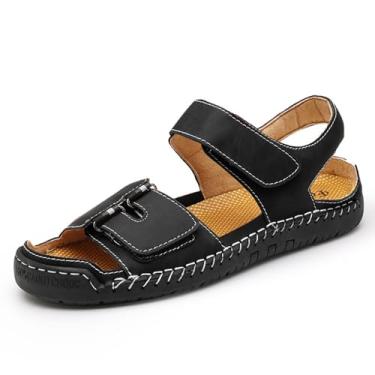 Imagem de Sandálias masculinas casuais de bico aberto, sola grossa, respirável para uso ao ar livre, praia, primavera, verão, design moderno com sola de borracha, Preto, 41