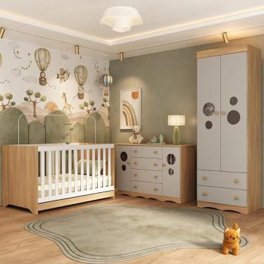 Imagem de Quarto De Bebê Completo Com Berço Americano 3 Em 1 Sonho Multimóveis MP4627 Madeirado-off White