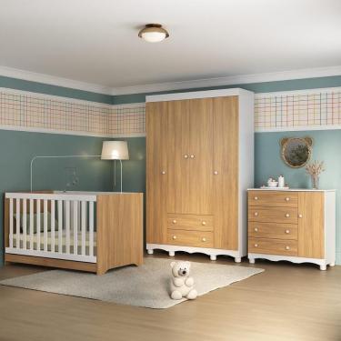 Imagem de Quarto De Bebê Completo Com Berço Americano 3 Em 1 Dengo Multimóveis MP4584 Branco-madeirado
