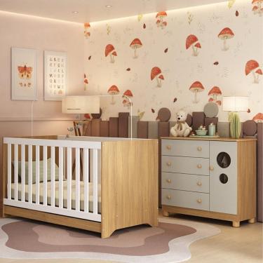 Imagem de Berço Americano 3 Em 1 Com Cômoda 1 Porta 4 Gavetas Bombom Multimóveis MP4708 Madeirado-off White