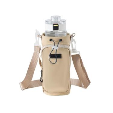 Imagem de Suporte para garrafa de água com alça isolada, bolsa tiracolo com bolso para telefone, manga para garrafa de água para caminhadas, Caqui
