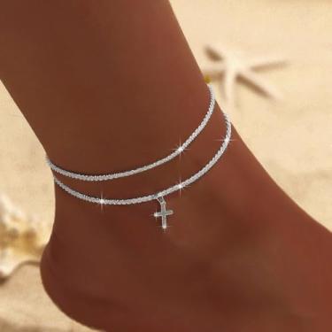 Imagem de Tornozeleira de céu estrelado cintilante para mulheres, pulseira de tornozelo de corrente de luxo minimalista, joia delicada inspirada em cristais com glitter, leve, presente de viagem na praia, moda