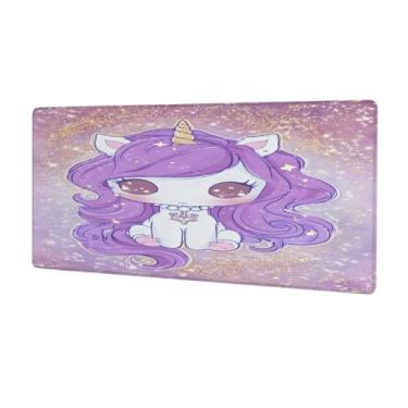 Imagem de Tapete de rato grande com desenho animado de unicórnio à prova d'água, tapete protetor de mesa estendido para computador, base de borracha antiderrapante para escritório, computador, teclado, laptop e