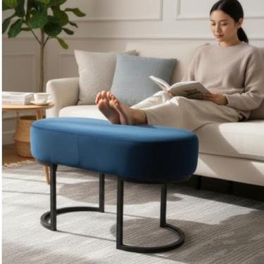 Imagem de Puff Banco Luna Azul Versátil Bouclê Quarto Sala Decorativo