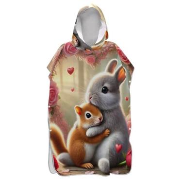 Imagem de TSENQUE Poncho de surfe para adultos trocador de roupas de banho de praia com capuz absorvente masculino poncho com capuz coelho fofo hamster dia dos namorados