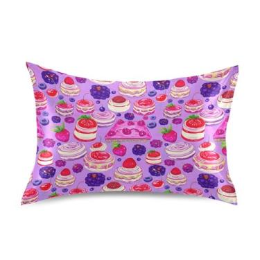 Imagem de Fronhas de cetim engraçadas bolos coloridos bagas rosa roxo padrão queen king size almofadas personalizadas decoração de cama tamanho padrão 66 cm x 50 cm