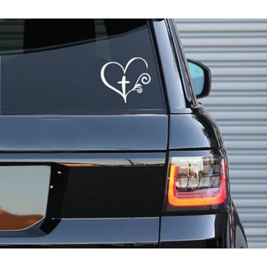 Imagem de Printbeat Decalque Christian Swril Heartt – Uso interno e externo | Adesivo de vinil branco | Cadernos de para-choques, janela de caminhão, laptop | Fácil de usar para carro, van e bicicleta | 15 cm x