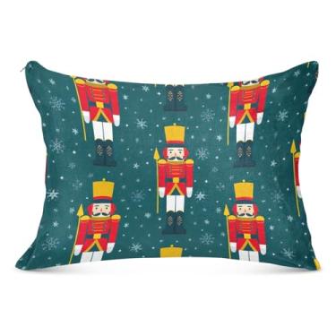 Imagem de Fronhas de flanela azul-marinho de Natal quebra-nozes com zíper capa de travesseiro padrão King Queen capa de almofada fofa macia para cama, tamanho Queen, 50,8 cm x 76,2 cm