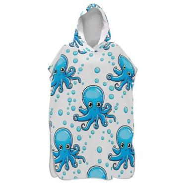 Imagem de TSENQUE Trocador de poncho de surfe para adultos toalha de praia com capuz floral plus size ponchos femininos com capuz polvos azuis fofos