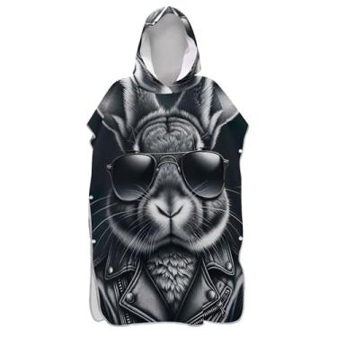 Imagem de TSENQUE Coelho legal fofo animal preto surfe poncho adulto trocador roupão praia moletom toalha floral vestível feminino ponchos com capuz