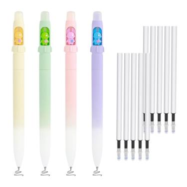 Imagem de BAYTORY 4 canetas de gel apagáveis fofas, canetas de tinta preta rotativas com 10 recargas, ponta fina de 0,5 mm com borrachas, canetas apagáveis de secagem rápida para completar sudoku e palavras