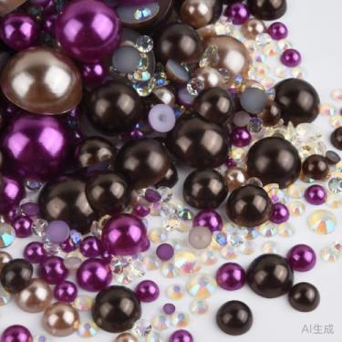 Imagem de 500 peças ABS pérolas semi-redondas e resina flatback strass tamanhos variados kit sortido para fazer joias DIY, arte de unhas, decoração de artesanato (cor 7)