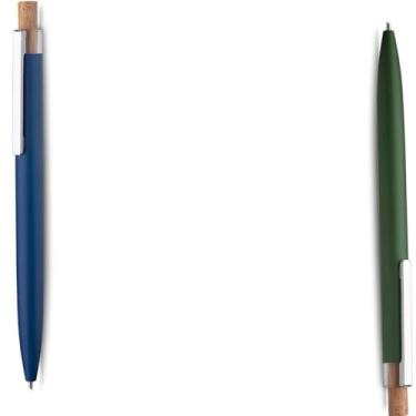 Imagem de Caneta Esferográfica em Alumínio Reciclado, Escrita Azul, Refil Parker, Acionador em Bambu, Cilíndrica, Ambidestra, 15g (Azul e Verde)