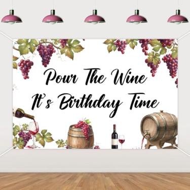 Imagem de Sursurprise Decorações de festa de degustação de vinhos, 1,5 x 0,9 m Pour The Wine It is My Birthday Time, pano de fundo fotográfico, estúdio, para mulheres, artigos engraçados de festa de aniversário