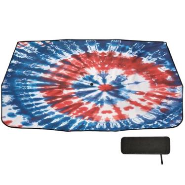 Imagem de Guarda-sol dobrável tie dye azul vermelho para para-brisas de carro proteção de isolamento térmico guarda-chuva de para-brisa 147.3 cm x 75.4 cm capas de janela para carro