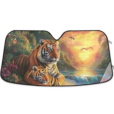 Imagem de Toldo de sol personalizado para pintura de tigres paisagem cênica para para-brisa de carro bonito retrátil dobrável caminhão carro persianas para protetor de janelas dianteiras L, 144,8 cm x 80 cm