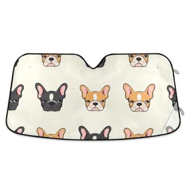 Imagem de Guarda-sol personalizado de buldogue francês com desenho animado para para-brisa de carro engraçado dobrável universal automotivo para-brisa para-sol animal floral S, 134,6 cm x 59,7 cm