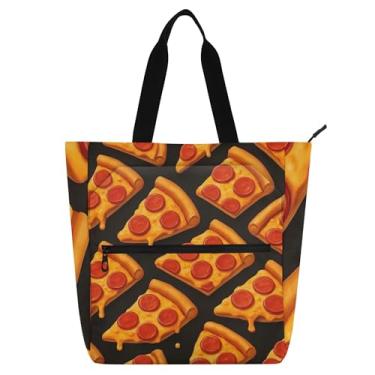 Imagem de GAIGEO Bolsa de trabalho feminina preta de pizza com desenhos animados, lona, praia, escola, bolsas de tecido, para amantes de livros