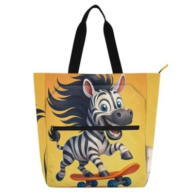 Imagem de Sacola de trabalho amarela zebra com desenho divertido para mulheres, lona, praia, escola, bolsa de tecido, presente para amantes de livros