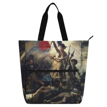 Imagem de Bolsa feminina Liberty French Painting Delacroix para trabalho, lona, escola, com zíper, bolsas para professores, presente para amantes de livros