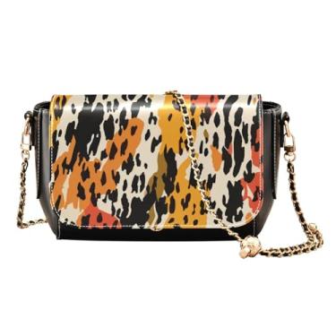 Imagem de GAIGEO Bolsa de ombro azul verde verde flor branca com zíper, bolsas de couro femininas transversais, bolsas de couro para mulheres, Pele de tig amarela preta e branca, One Size