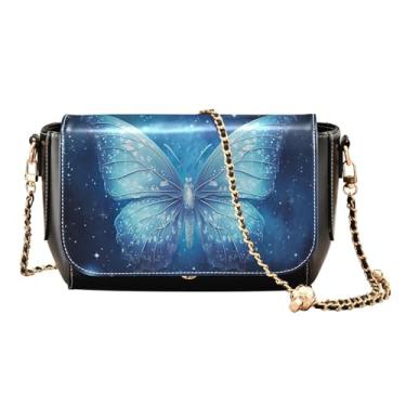 Imagem de Giraffe's Head Looks Forward Bolsa transversal de couro com zíper, bolsas tiracolo femininas de couro, bolsas transversais médias para mulheres, Borboleta azul com estrela-4, One Size