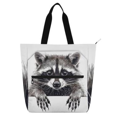 Imagem de Bolsas de trabalho femininas com estampa de guaxinim preto e branco, bolsa escolar com zíper, bolsas para professores, presente para amantes de livros