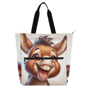 Imagem de GAIGEO Bolsa sacola fofa com estampa de animal de burro para crianças, mulheres, escola, trabalho, livros, bolsa de lona com zíper