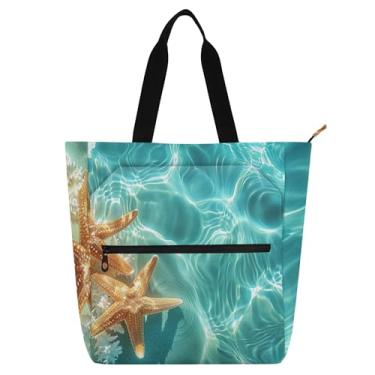 Imagem de Sacolas de trabalho femininas de praia, estrela-do-mar, azul, transparente, lona, faculdade, escola, bolsas utilitárias, bolsas para escritório, amantes de livros, presentes