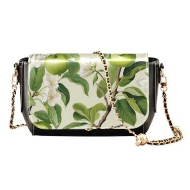 Imagem de GAIGEO Várias maçãs e flores verdes bolsa tiracolo com alça, bolsa de ombro transversal de couro, bolsas de couro, Várias maçãs e flores verdes - 2, One Size