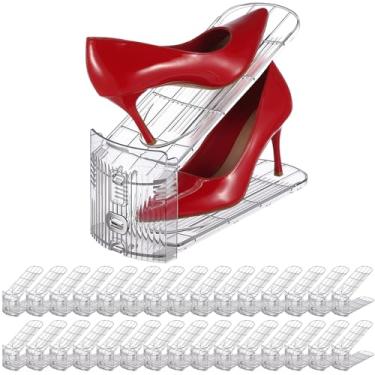 Imagem de Briwooody Organizador transparente para sapatos com altura ajustável, expositor de acrílico para armário, organizador de sapato, suportes de camada dupla para economia de espaço (transparente, pacote