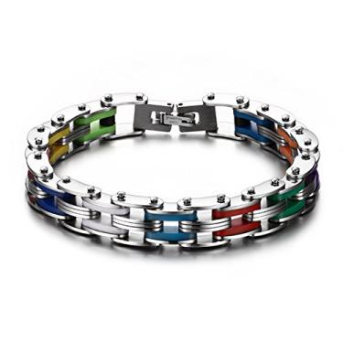 Imagem de Besttimes Pulseira masculina punk de aço inoxidável com pulseira de rock, Couro Metal