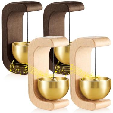 Imagem de Zonon 4 peças de campainha magnética de madeira para decoração de campainha de vento para abertura de porta em forma de C para presente de inauguração de casa, geladeira, jardim, restaurante (nogueira