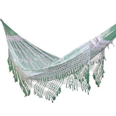 Imagem de Rede de Dormir e Descanso Casal Extra Marquesa Algodão Jaguaruana. (Verde Bebê e Branco)