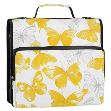 Imagem de Fichários de borboleta amarela com zíper, fichário estudantil com alça, bolso para fichário