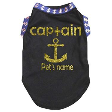 Imagem de Petitebella Camiseta personalizada dourada Captain Black Puppy Dog (preta, pequena)