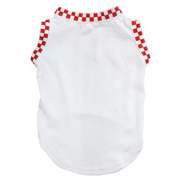 Imagem de Petitebella Camiseta para cachorro com bainha xadrez vermelha e branca lisa (branca, PP)