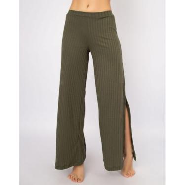 Imagem de Calça Flare Pantalona Vekyo Cintura Alta Com Fenda, GG, Verde, Feminin