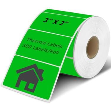 Imagem de Etiquetas térmicas verdes de 7,6 cm x 5 cm, adesivos de envio de impressora térmica, etiqueta térmica direta autoadesiva de inventário multiuso para pequenas empresas (500 etiquetas/rolo)