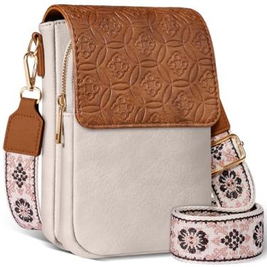 Imagem de Miss Adola Bolsas transversais pequenas para mulheres - Bolsa moderna para celular carteira de couro com compartimentos para cartão e alça de guitarra, Marrom branco