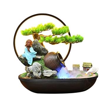 Imagem de ornamentais Fonte de água interna, bonsai artificial e estátua de buda, fonte de mesa com luzes led, fonte zen para quarto de escritório doméstico relaxamento
