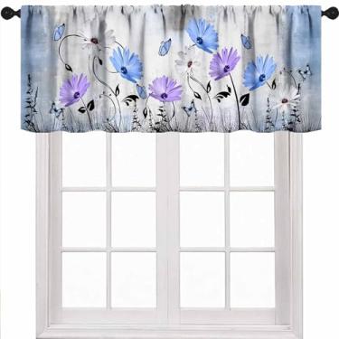 Imagem de Cortina de margarida azul para tratamento de janela, estilo country vintage rústico borboleta primavera verão cortinas de janela para banheiro, quarto, sala de estar, cozinha, 1 peça, 137 x 45 cm