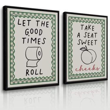 Imagem de HDXUFJQ Quadro preto engraçado arte de parede de banheiro retrô verde minimalista decoração de parede moderna letreiro banheiro dormitório estampa humor imagem em tela para banheiro (30,5 x 40,6 cm)