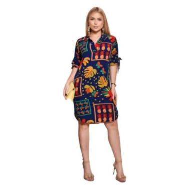 Imagem de Vestido chemise feminino Liso e estampado fresquinho  - Mamu, G, Azul 