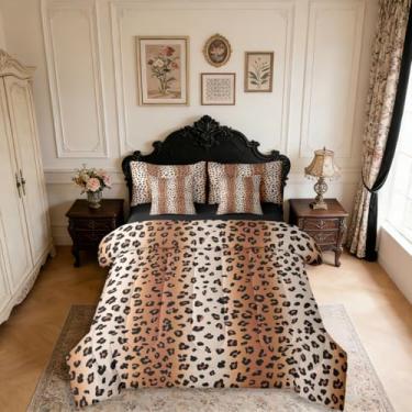 Imagem de Erosebridal Jogo de cama casal com estampa de leopardo, tamanho casal, cama de leopardo cinza ombré, estampa de guepardo africano, inclui edredom, conjunto de lençóis, fronhas e fronhas, decoração de