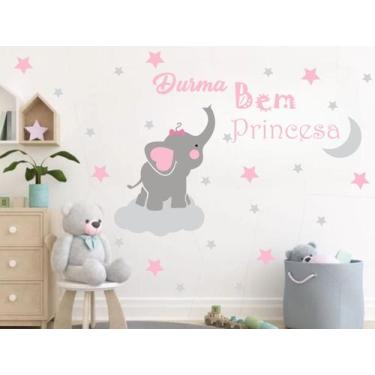 Imagem de adesivo de parede decoração quarto de meninas elefante frase nuvens es