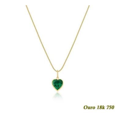 Imagem de Colar Feminino Veneziana Em Ouro 18k 750 50cm + Pingente Coração Verde