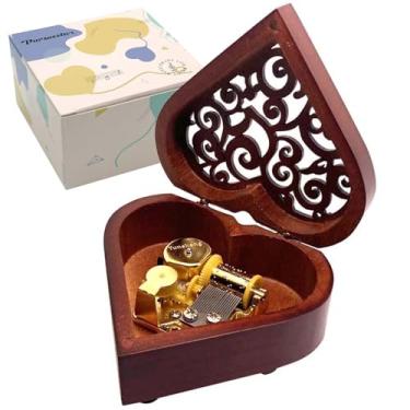 Imagem de Pursuestar Labirinto - Caixa de música As The World Falls Down, em forma de coração, mecanismo de madeira vazada, vintage, movimento YunSheng, caixa musical para presente de aniversário, casamento