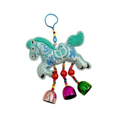 Imagem de MotiveTech Enfeite de cavalo para o Ano Chinês, para espelho retrovisor de carro, lembrança de bênção, pingente colecionável para pendurar em casa, Cavalo Azul Correndo, Sinos