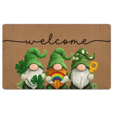 Imagem de huester Tapete de porta de boas-vindas do dia de São Patrício, gnomo verde, decoração de São Patrício, casa, interior, exterior, varanda, entrada, exterior, capacho de boas-vindas, 43 x 76 cm